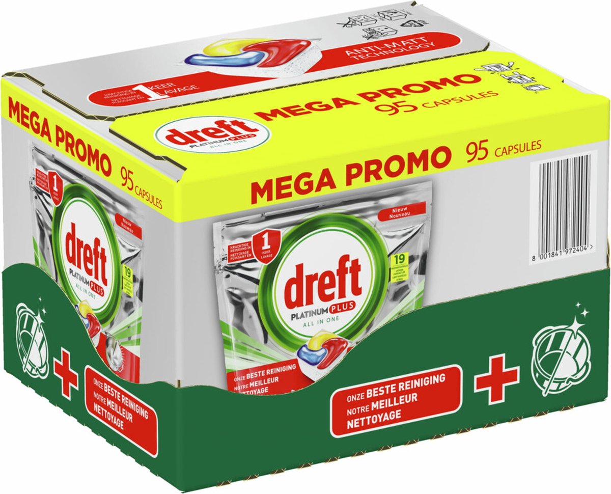 Dreft Platinum Plus All In One Lemon - 95 stuks - Vaatwastabletten (8001841972404)