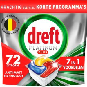 Dreft Platinum Plus All In One Vaatwasmiddel - Anti-Dofheidstechnologie - 72 Vaatwastabletten (8700216268721)