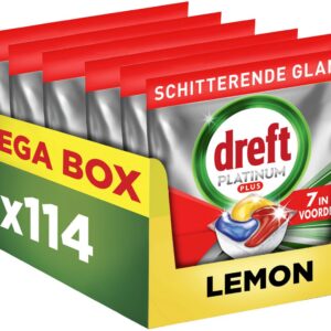 Dreft Platinum Plus All In One Vaatwastabletten - Citroen - Anti-dofheidstechnologie - 114 Capsules - Mega Box (8700216652544)