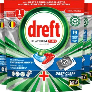 Dreft Platinum Plus All In One - Vaatwastabletten - Deep Clean Fresh Herbal Breeze - Voordeelverpakking 114 Capsules (4801288469185)