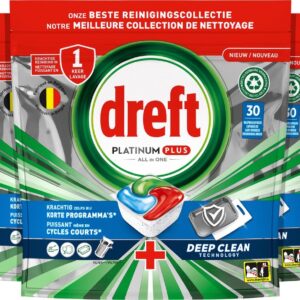 Dreft Platinum Plus All In One - Vaatwastabletten - Deep Clean Fresh Herbal Breeze - Voordeelverpakking 150 Capsules (4801288469192)