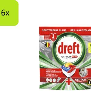 Dreft Platinum Plus All-in-One Vaatwastabletten Lemon - 72 Tabletten (6 pakken x 12 stuks) - Krachtige Vetverwijdering - Anti-Dofheid - Geschikt voor Eco & Korte Programma's (9506665423891)