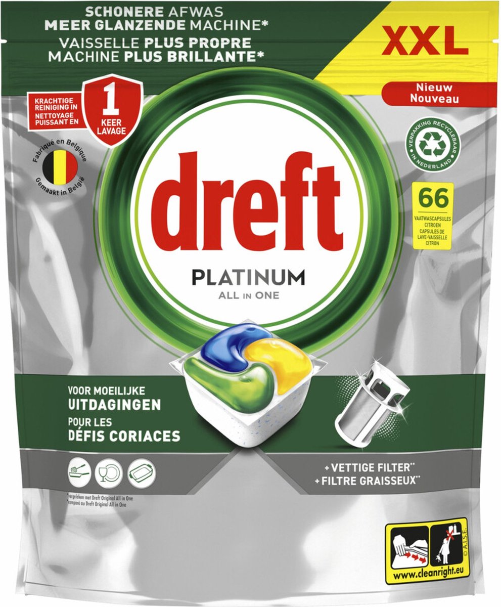 Dreft Vaatwastabletten Platinum All In One Citroen - 66 stuks (8700216264587)