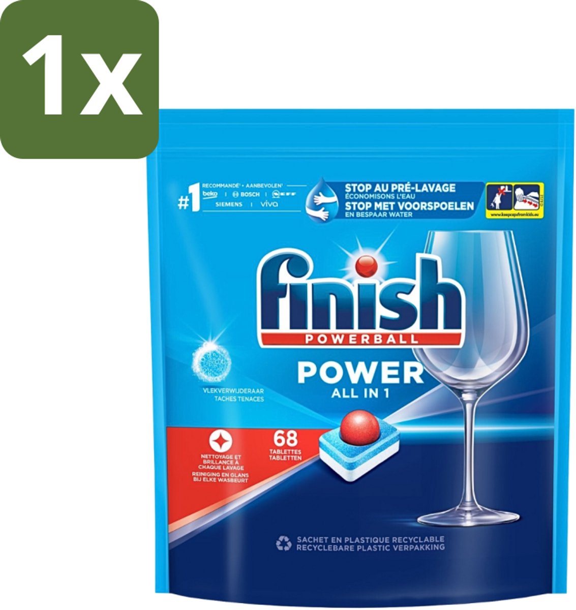 Finish Powerball - Power All in 1 - Vaatwastabletten - Reiniging & Glans - 68 Tabletten - 1 stuk (8290621947385)