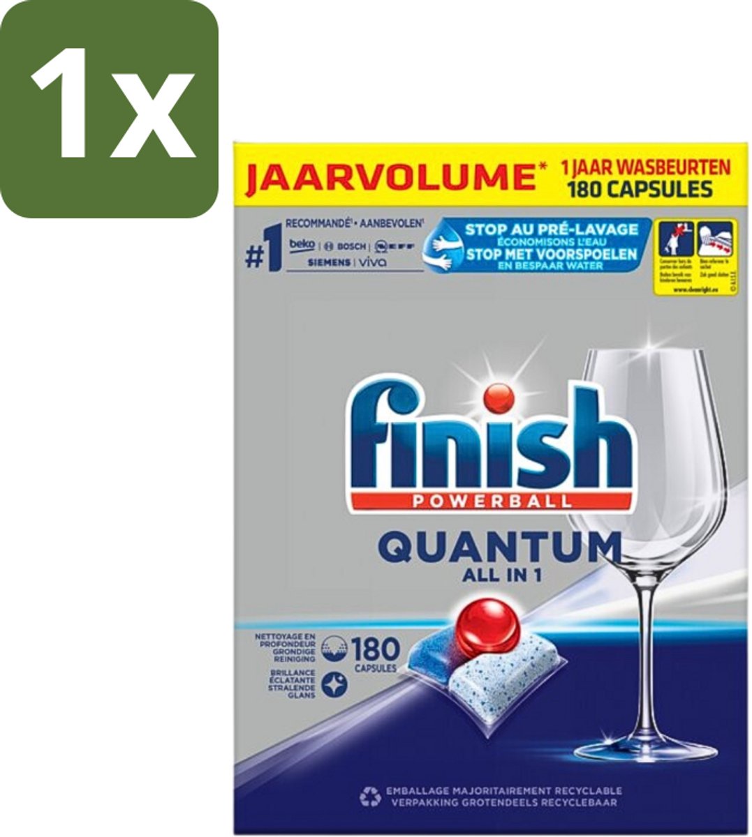 Finish Powerball - Quantum All in 1 - Vaatwastabletten - 180 Tabletten - 1 stuk (8290621947507)