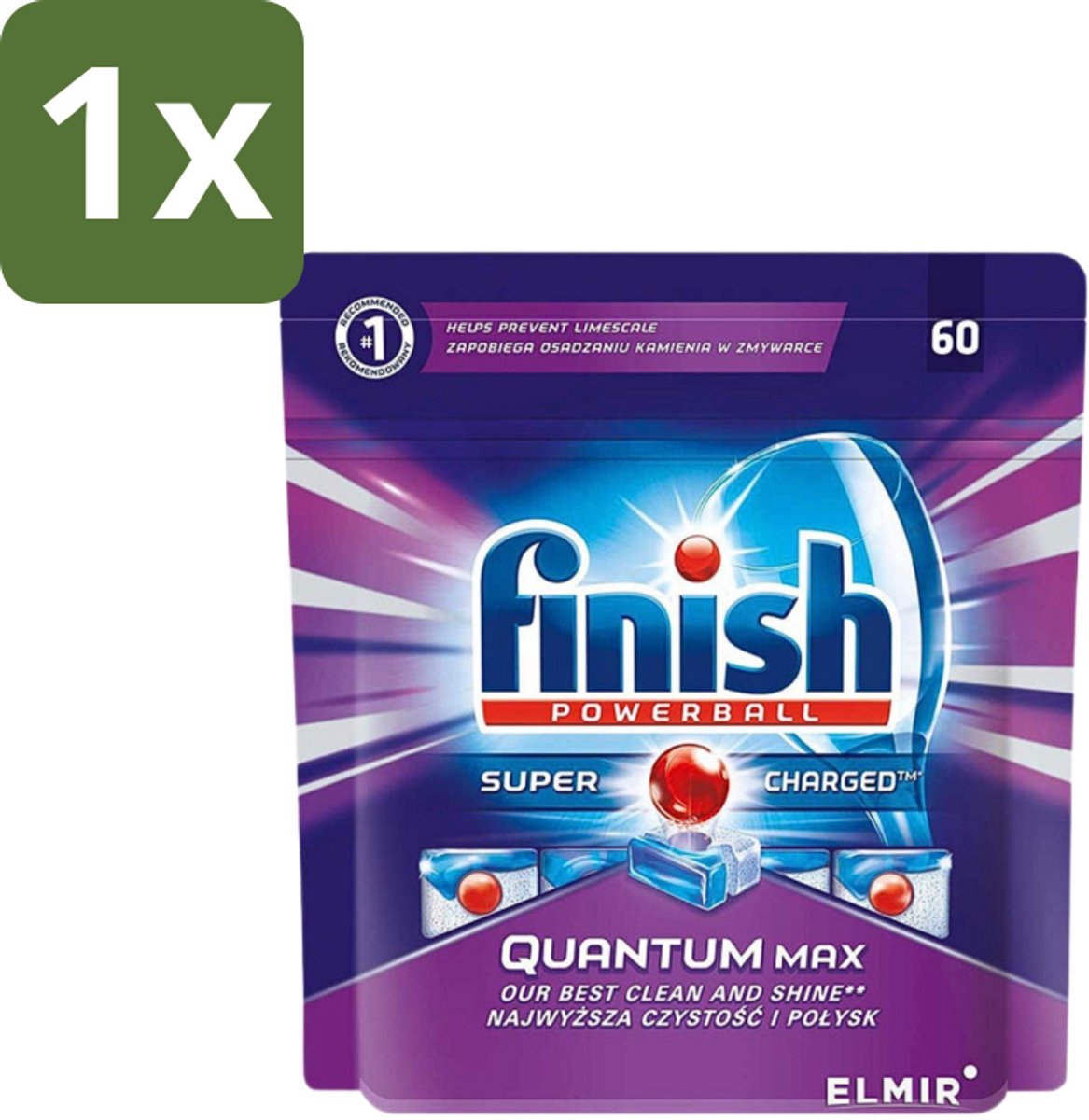 Finish Powerball - Quantum MAX - Vaatwastabletten - Reiniging & Glans - 60 Tabletten - 1 stuk (8290621947361)