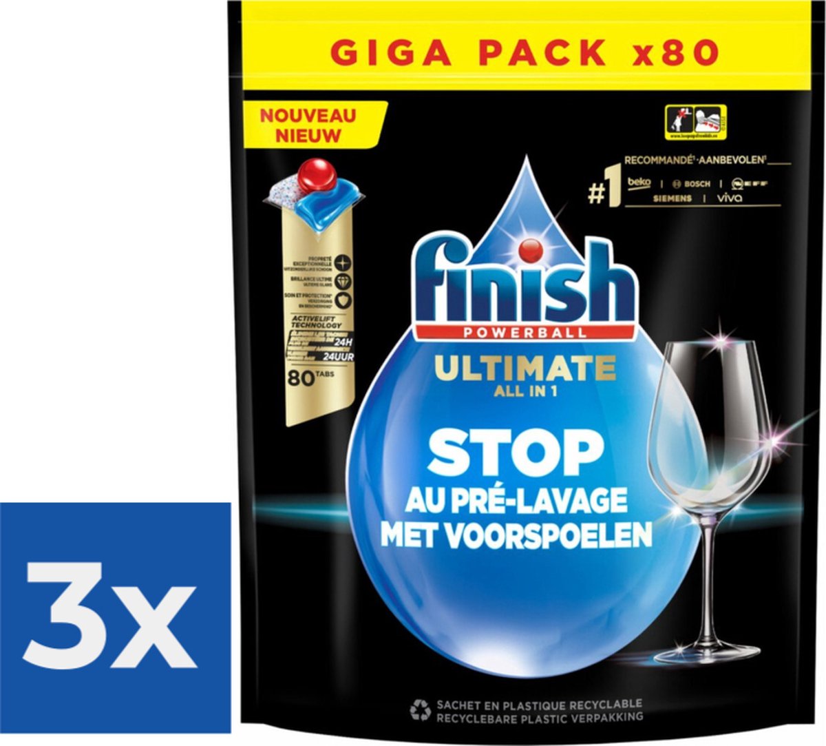 Finish Ultimate All in One Regular Vaatwastabletten - 80 Capsules - Voordeelverpakking 3 stuks (8721032393558)