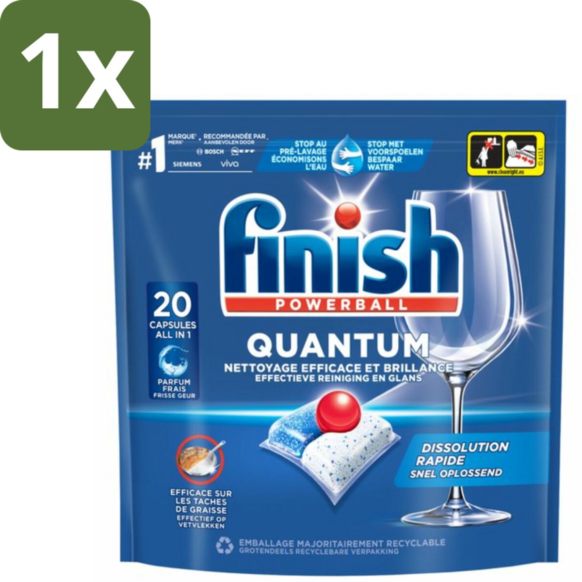 Finish - Vaatwasmiddel - Quantum Vaatwastabletten Regular - Diepe Reiniging - 20 capsules - 1 stuk (8721418355019)