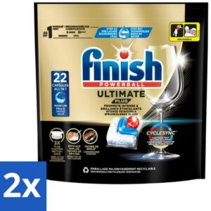 Finish - Vaatwasmiddel - Ultimate Plus Vaatwastabletten Regular - Krachtige Alles-in-1 Reiniging - 22 capsules - Voordeelverpakking - 2 stuks (8721418377196)