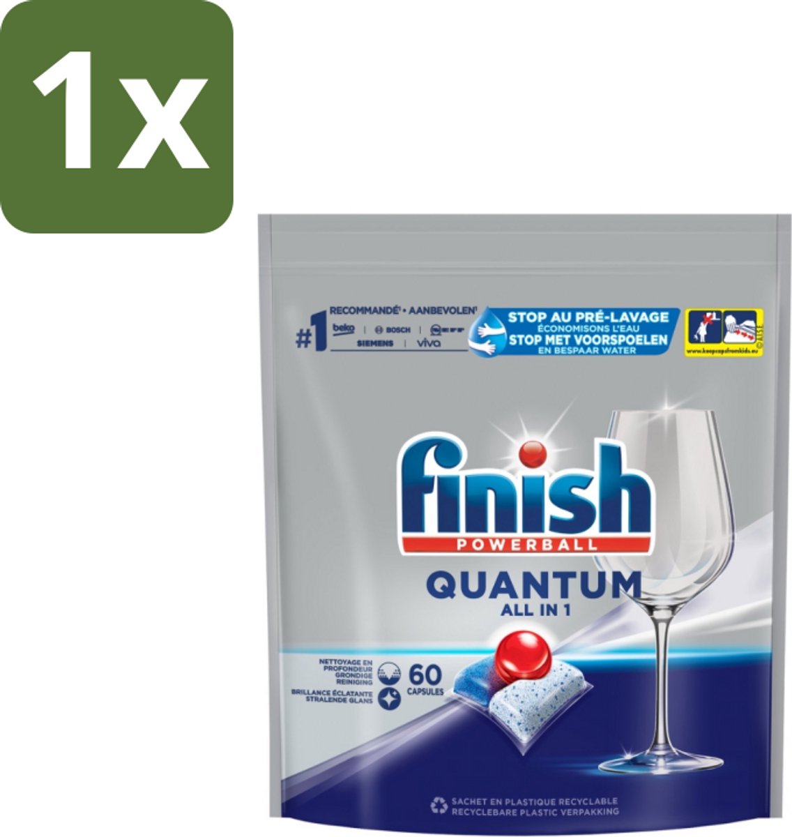 Finish - Vaatwastabletten - Quantum All-in-1 - 60 Capsules - 1 stuk (8721418697683)