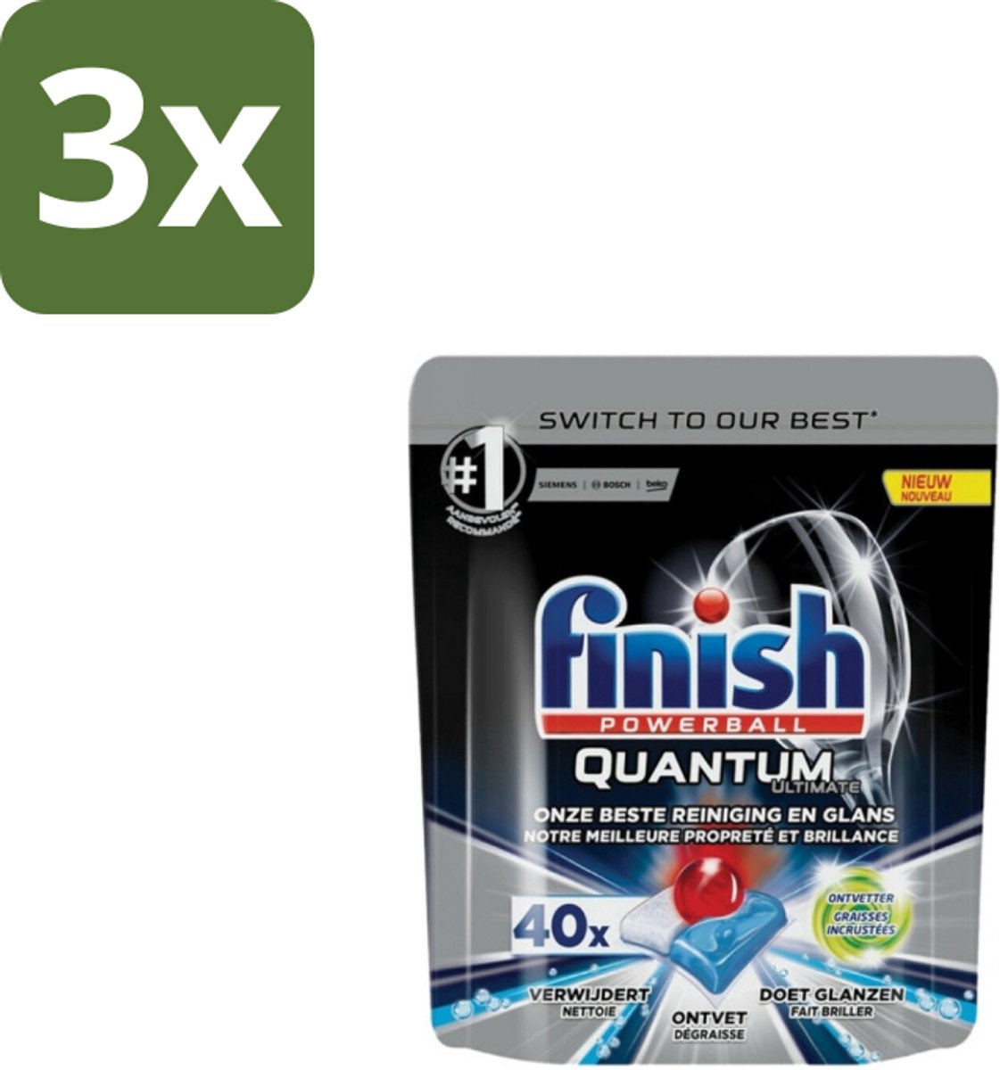 Finish - Vaatwastabletten - Quantum Ultimate Ontvetter - 80 Capsules - Bulkverpakking - 3 stuks (8123901596440)
