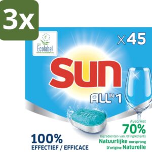 Sun All-in One - Ecolabel - Vaatwastabletten - 45 Tabletten - Bulkverpakking - 3 stuks (8721418821415)