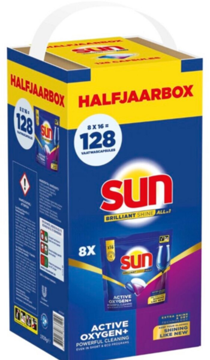 Sun Briliant Shine All-In-One Vaatwastablette 128 stuks (8 x 16 stuks) (8720182838124)