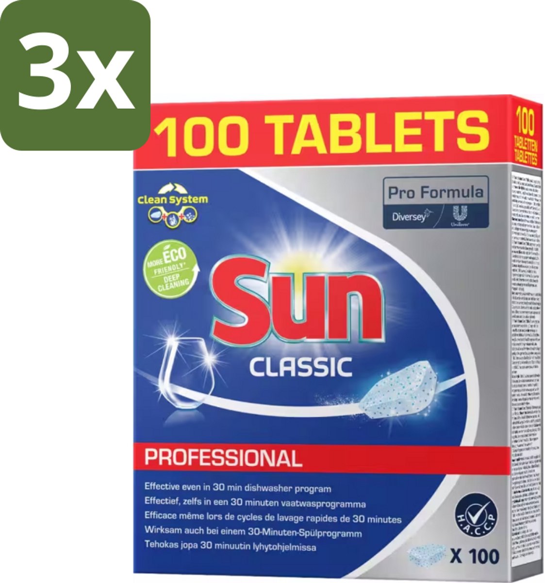 Sun - Classic Professional - Vaatwastabletten - 100 Tabletten - Bulkverpakking - 3 stuks (8721418848450)