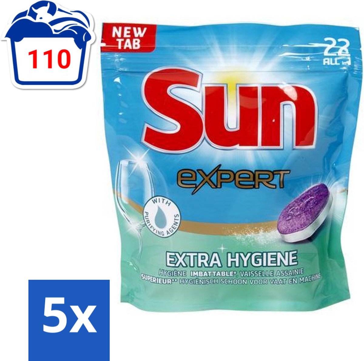 Sun Expert - Extra Hygiëne - Vaatwastabletten - 22 Tabletten - Bulkverpakking - 5 stuks (8721418079946)