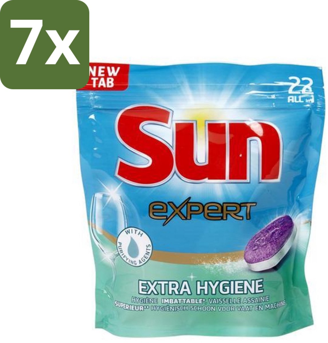 Sun Expert - Extra Hygiëne - Vaatwastabletten - 22 Tabletten - Bulkverpakking - 7 stuks (8721418833159)