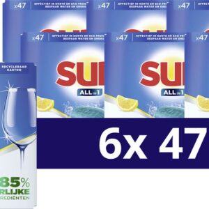 Sun - Vaatwascapsules - All-in 1 - Citroen - met Active Oxygen - 6 x 47 Vaatwastabletten - Voordeelverpakking (8720181388859)