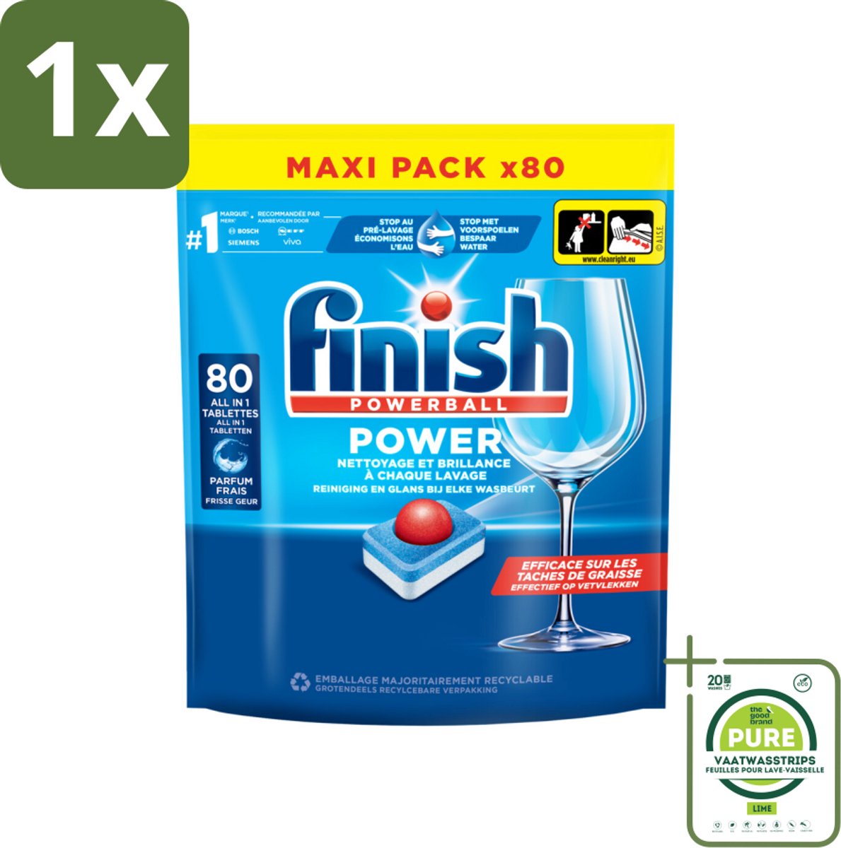 1 x Finish - Vaatwasmiddel - Power All in One Regular - Effectieve Alles-in-1 Reiniging - 80 capsules - Vaatwastabletten - Vaatwasser - Vaatwas - Schone Vaat - Vaatwasmiddel (8036496338558)