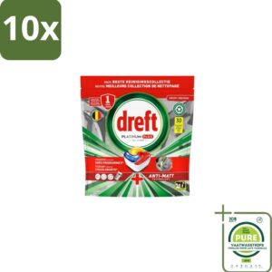 10 x Dreft - Vaatwastabletten - Platinum Plus All-in-One - Original - 30 Tabletten - Grootverpakking - Vaatwastabletten - Anti-dofheid - Glasbescherming - Machinezorg - Vaatwasser (8155361567302)