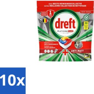 10 x Dreft - Vaatwastabletten - Platinum Plus All-in-One - Original - 30 Tabletten - Vaatwastabletten - Anti-dofheid - Glasbescherming - Machinezorg - Vaatwasser (8721418730021)