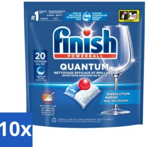 10 x Finish - Vaatwasmiddel - Quantum Vaatwastabletten Regular - Diepe Reiniging - 20 capsules - Vaatwasmiddel - Vaatwasmiddel Tablet - Vaatwasmiddel Quantum - Vaatwasmiddel Diepe Reiniging - Vaatwasmiddel Glans (8721418509993)