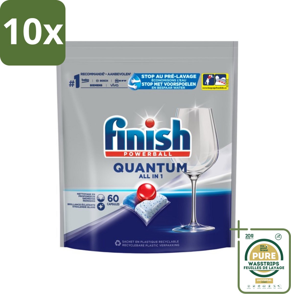 10 x Finish - Vaatwastabletten - Quantum All-in-1 - 60 Capsules - Grootverpakking - Vaatwastabletten - Vaatwassen - Reiniging - Glans - Vet Verwijderen (8036496242299)