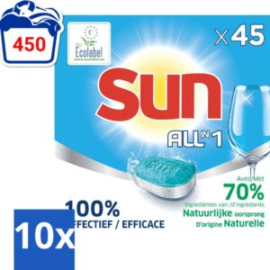 10 x Sun All-in One - Ecolabel - Vaatwastabletten - 45 Tabletten - Vaatwastabletten - Ecolabel - Vaatwasser - Milieuvriendelijk - Vaatwassen (8721418091603)