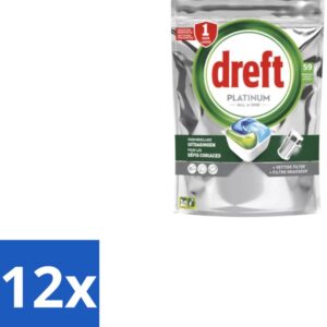 12 x Dreft - Vaatwastabletten - Platinum All-in-One Original - 59 Tabletten - Vaatwastabletten - Vaatwasser - Reiniging - Ontvetting - Zout (8721418719156)