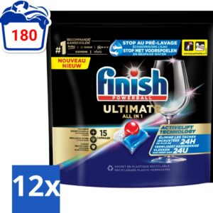 12 x Finish Powerball - Ultimate All in 1 - Vaatwastabletten - Activelift - 15 Capsules - Vaatwastabletten - Vaatwassertabletten - Finish Quantum - Activelift - Glans (8721418052918)