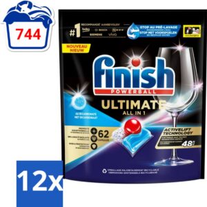 12 x Finish Powerball - Ultimate All in One - Vaatwastabletten - Met Bicarbonaat - 62 Capsules - Vaatwascapsules - Vaatwasser - Vaatwasmiddel - Glans - Reiniging (8721418052994)