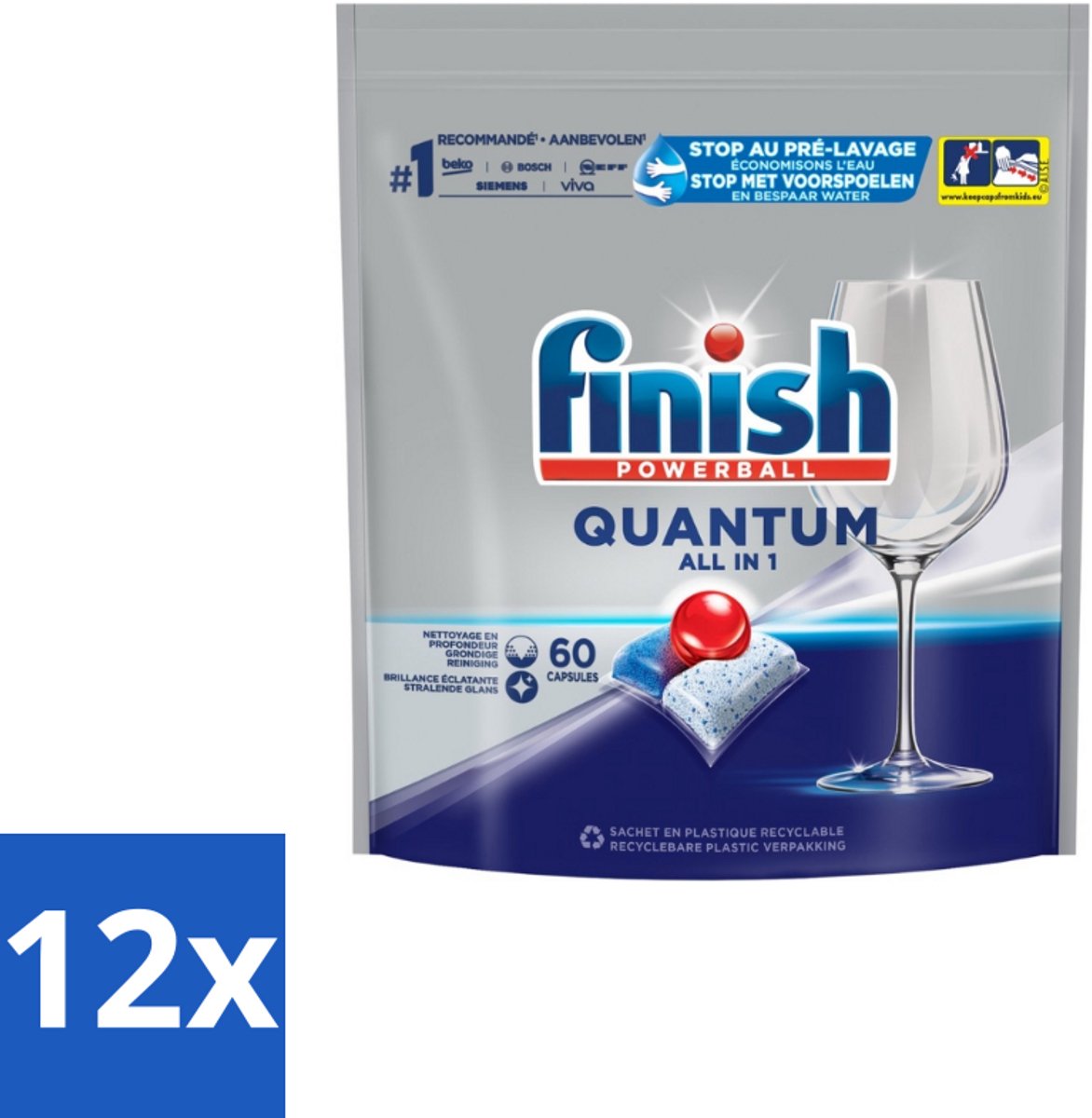 12 x Finish - Vaatwastabletten - Quantum All-in-1 - 60 Capsules - Vaatwastabletten - Vaatwasser - Diepe Reiniging - Glans - Vaatwascapsules (8721418719347)
