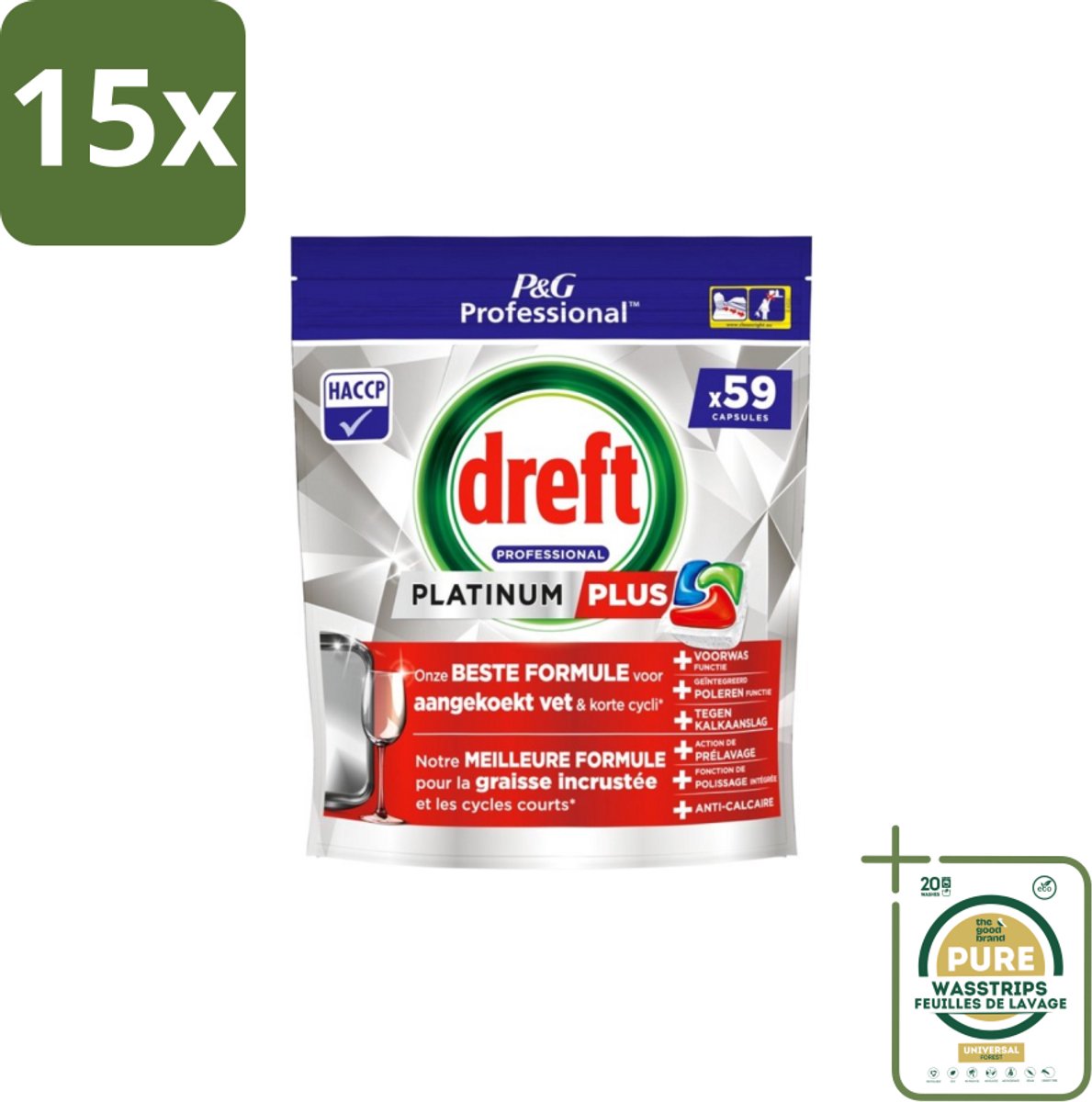 15 x Dreft - Vaatwastabletten - Platinum+ Regular - 59 Tabletten - Grootverpakking - Handafwasmiddel - Handafwas - Afwasmiddel - Handafwas Product - Afwas In Keuken (8155361740248)