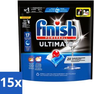 15 x Finish - Vaatwasmiddel - Ultimate Vaatwastabletten Regular - Krachtige Reiniging - 17 capsules - Vaatwasmiddel - Vaatwastabletten - Vaatwasmiddel Tablet - Vaatwasmiddel Krachtig - Vaatwasmiddel Zonder Voorspoelen (8721418532212)