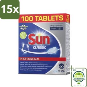 15 x Sun Classic - Pro Formula - Vaatwastabletten - 100 Tabletten - Grootverpakking - Vaatwastabletten - Vaatwasser Tabletten - Vaatreiniger - Hardnekkige Vlekken - Glans (8017551725520)