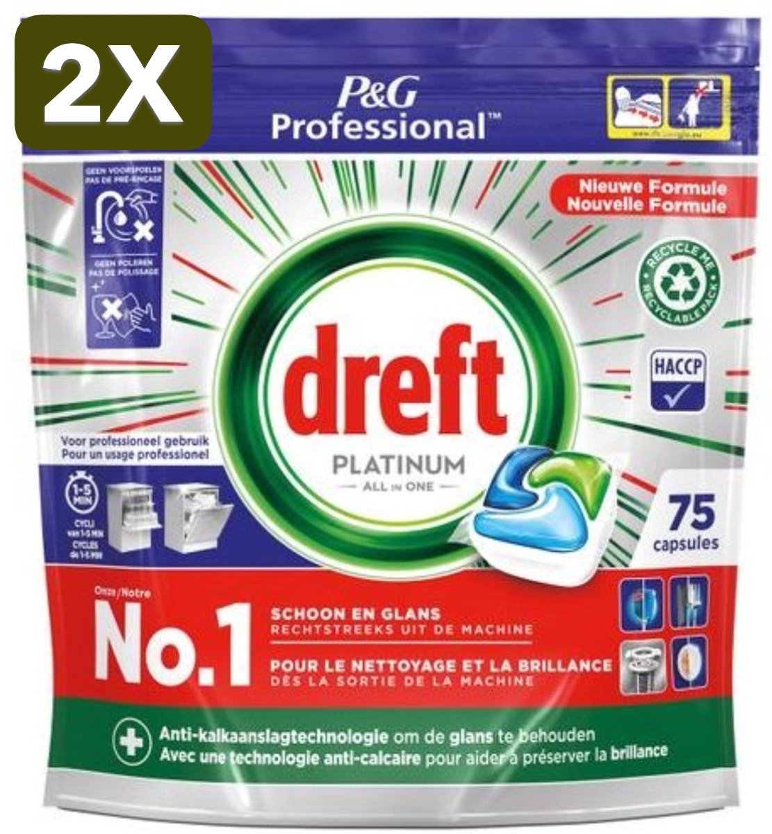 2 x Dreft Platinum Regular All in 1 Vaatwastabletten - 75 Tabs (9509893658738)