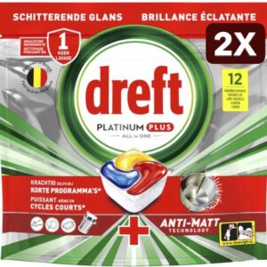 2 x Dreft Platinum plus Allin1 - 12tabs186g anti-matt original lemon Vaatwastabletten (9506447897599)
