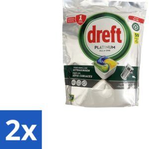 2 x Dreft - Vaatwastabletten - All-in-One Platinum - Lemon - 59 Tabletten - Vaatwastabletten - Vaatwasser - Vetverwijderen - Glasbescherming - Citroengeur (8721418708310)