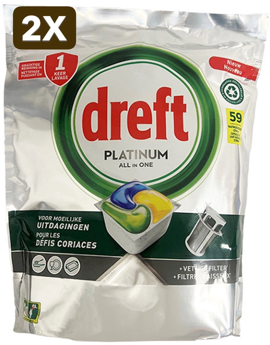 2 x Dreft Vaatwastabletten - All-in-One Platinum - Lemon - 59 tabs (9501441778882)