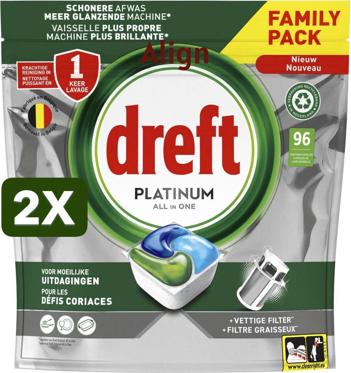 2 x Dreft Vaatwastabletten Platinum All In One Original - 96 stuks (9508733683831)