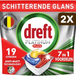 2 x Dreft Vaatwastabletten Platinum Plus All In One Citroen - 19 stuks (9502187511832)