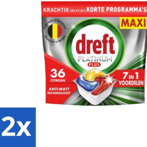 2 x Dreft - Vaatwastabletten - Platinum Plus All-in-One - Citroen - 19 Tabletten - Vaatwastabletten - Anti-dofheid - Glansherstel - Vaatwasser - Vaatwas (8721418708358)
