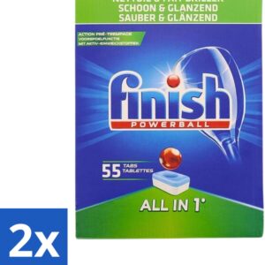 2 x Finish Powerball - All in 1 - Vaatwastabletten - Schoon & Glans - 55 Tabletten - Vaatwastabletten - Vaatwasser - Schoonmaak - Glans - Diepe Reiniging (8721418017993)