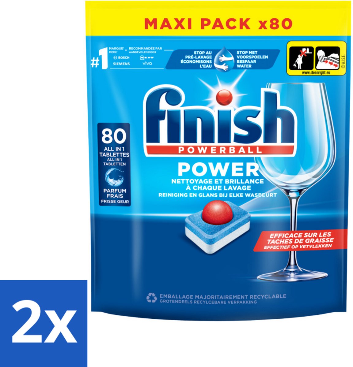 2 x Finish - Vaatwasmiddel - Power All in One Regular - Effectieve Alles-in-1 Reiniging - 80 capsules - Vaatwastabletten - Vaatwasser - Vaatwas - Schone Vaat - Vaatwasmiddel (8721418377240)