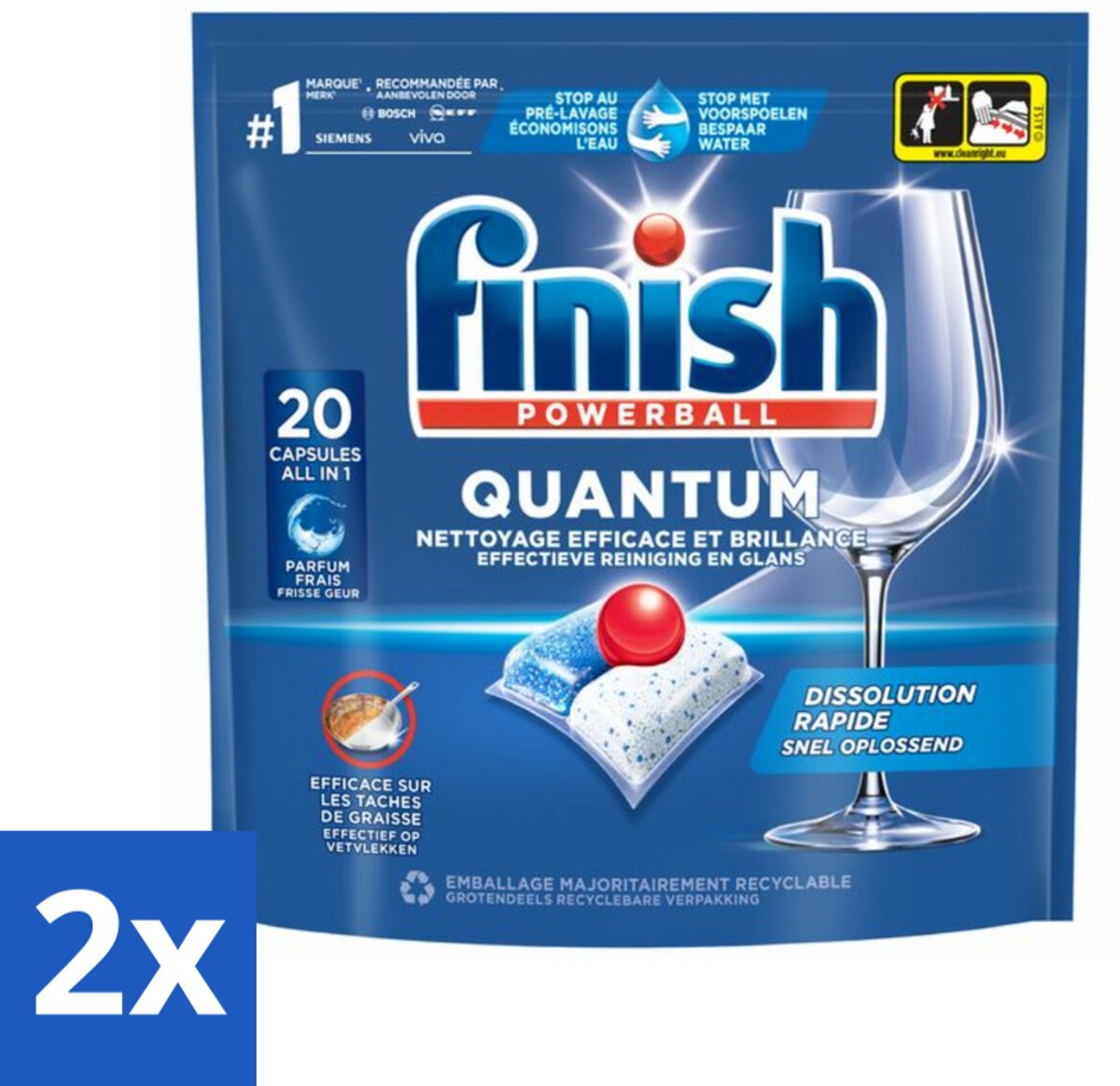 2 x Finish - Vaatwasmiddel - Quantum Vaatwastabletten Regular - Diepe Reiniging - 20 capsules - Vaatwastabletten - Diepe Reiniging - Vaatwasser Capsules - Glans - Vetverwijdering (8721418377158)