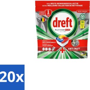 20 x Dreft - Vaatwastabletten - Platinum Plus All-in-One - Original - 30 Tabletten - Vaatwastabletten - Anti-dofheid - Glasbescherming - Machinezorg - Vaatwasser (8721418737242)