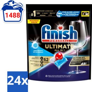 24 x Finish Powerball - Ultimate All in One - Vaatwastabletten - Met Bicarbonaat - 62 Capsules - Vaatwascapsules - Vaatwasser - Vaatwasmiddel - Glans - Reiniging (8721418064690)