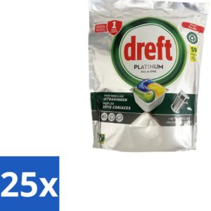 25 x Dreft - Vaatwastabletten - All-in-One Platinum - Lemon - 59 Tabletten - Vaatwastabletten - Vaatwasser - Vetverwijderen - Glasbescherming - Citroengeur (8721418740808)