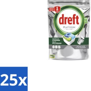 25 x Dreft - Vaatwastabletten - Platinum All-in-One Original - 59 Tabletten - Vaatwastabletten - Vaatwasser - Reiniging - Ontvetting - Zout (8721418740815)