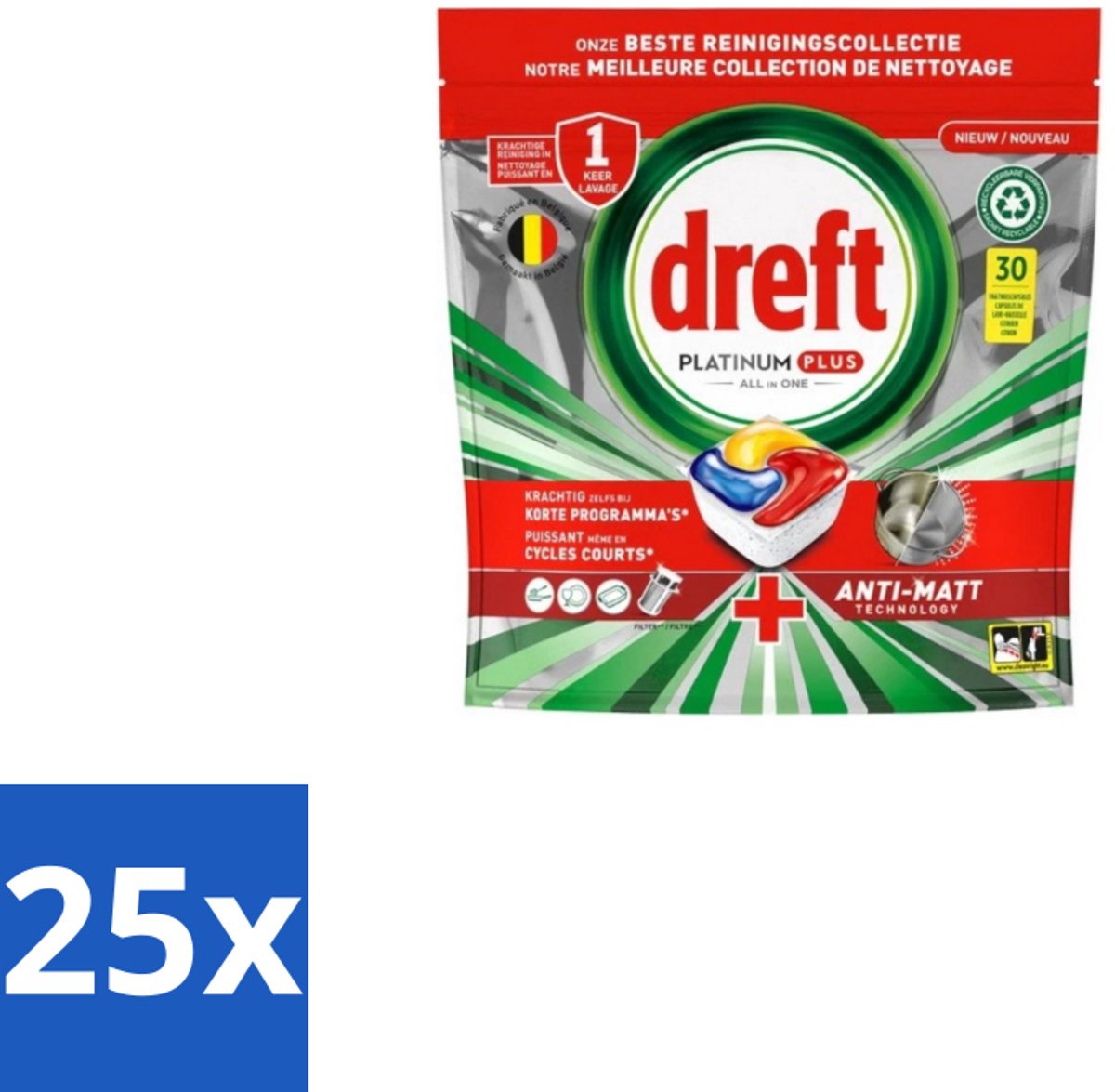 25 x Dreft - Vaatwastabletten - Platinum Plus All-in-One - Original - 30 Tabletten - Vaatwastabletten - Anti-dofheid - Glasbescherming - Machinezorg - Vaatwasser (8721418740853)