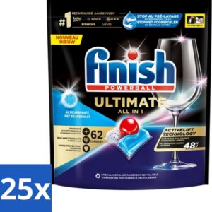 25 x Finish Powerball - Ultimate All in One - Vaatwastabletten - Met Bicarbonaat - 62 Capsules - Vaatwasmiddel - Vaatwascapsules - Glans - Reiniging - Vlekken Verwijderen (8721418123199)